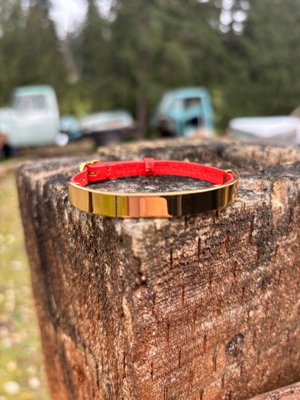 Stella & Dot Red Leather Bracelet with Gold Plate Accent